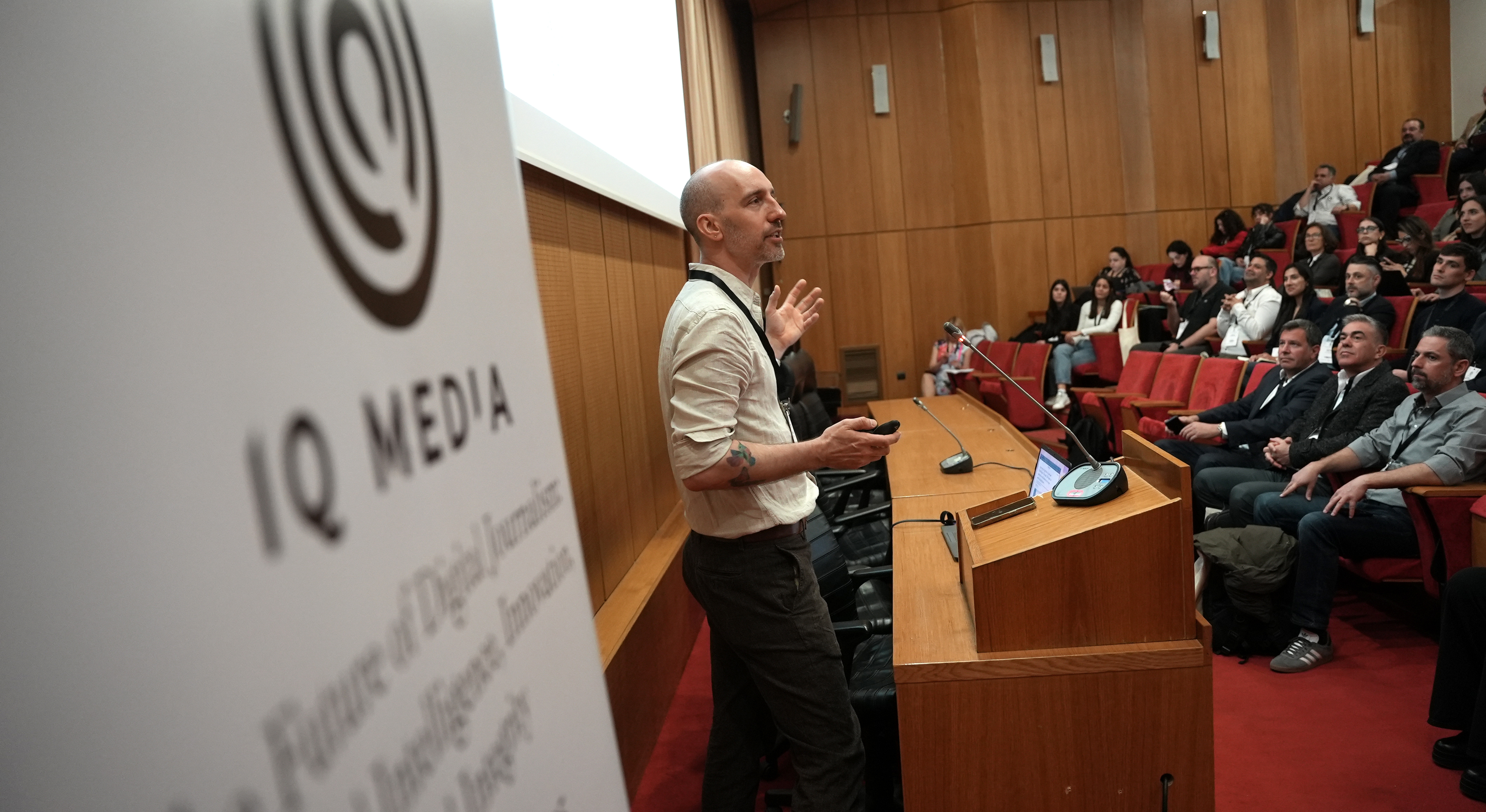Jonathan Soma at the IQ Media conference in Athens. April 2025